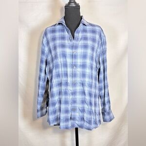 Zachary Prell Blue Plaid Linen Blend Button Front Shirt Men’s Medium Long Sleeve